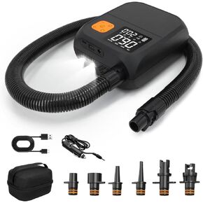 Paddle Board Pump Electric, Rechargeable 25PSI SUP Pump with LED Flashlight, 8000mAh Battery &12V Car Connector, Portable Electric Air Pump Quick Inflate for Paddle Boards, Kayak, Tent