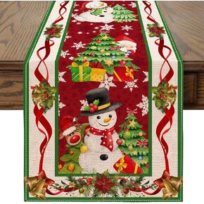 Christmas Table Runner 72 Inches Long Snowflake Buffalo Plaid Table Runner Christmas Theme Holiday Xmax Snowman Gnome Christmas Table Runner for Kitchen Dining Table Home Party Decorations