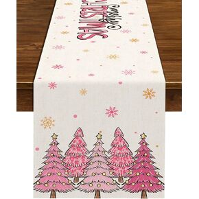 Nepnuser Pink Christmas Table Runner Merry Xmas Tree Winter Holiday Party Decoration Seasonal Home Kitchen Dining Room Island Decor (13" x 72")