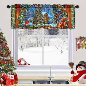 FRAMICS Christmas Valance Curtains, Christmas Tree Kitchen Valance for Windows, Snow Scenery Window Valance, Rod Pocket Top Short Curtain for Kitchen Christmas Decorations, 52" W x 18" L, 1 Panel