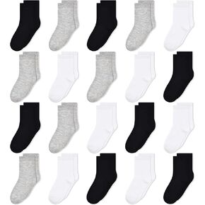 20 Pairs Toddler Socks Kids Socks Boys Crew Socks Kids School Athletic Mid Calf Cut Socks for Boys Girls 1-13 Years