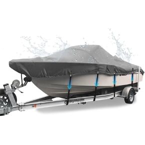 غطاء قارب 900D، أغطية قوارب شديدة التحمل مقاومة للماء والأشعة فوق البنفسجية، غطاء قارب معدني مقاوم للرياح بالكامل يناسب هيكل V، ثلاثي الهيكل، Runabout، طول 17'-19'، عرض شعاع يصل إلى 96 بوصة in Kuwait