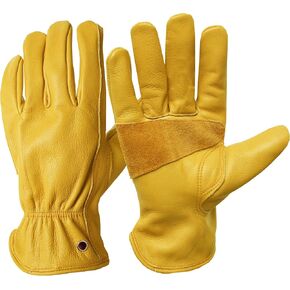 Cowhide Leather Work Gloves for Construction, Yardwork, Gardening with Reinforced Palm for Men & Women
