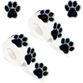 1000pcs Paw Print Stickers,Glittery Paw Decals,Black Paw Patrol Stickers,Cute Cat Paw Stickers for Books Envelope DIY Crafts Supplies or Baby Nursery Bedroom Living Room Animal Tracks Decor (2 roll)
