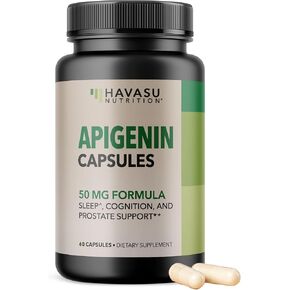 Apigenin Supplement 50mg - 60 Vegan, Non-GMO Capsules - Natural Sleep Support Without Melatonin - Supports Sleep, Cognition, Relaxation and Prostate Health - Flavonoid Chamomile Extract