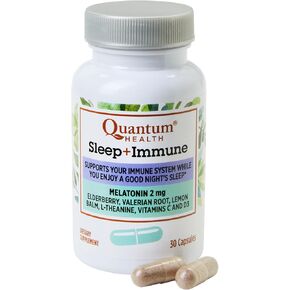 Quantum Health Sleep Immune Support Supplement Melatonin 2mg L Theanine & Valerian Root Plus Elderberry Vitamin C & D Immunity Boost - 30 Capsules