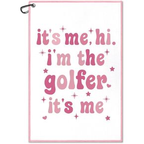It's me Hi I'm The Golfer Printed Pink Golf Towel, Funny Golf Towel for Golf Bag with Clip, Xmas Birthday Gifts for Golfer Golf Lover, Golf Gifts for Lady, Ladies Golf Towel, Women Golf Towel