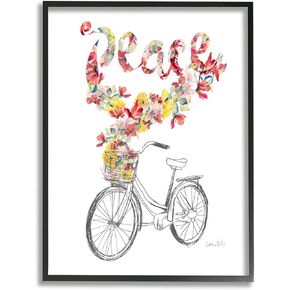 Stupell Industries Peace Phrase Quaint Floral Bouquet Bicycle Basket, Design by Lanie Loreth