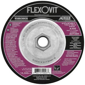 Flexovit® 4-1/2" X 1/8" X 5/8" - 11 HIGH Performance™ 30 Grit Aluminum Oxide Grain Reinforced Type 27 Spin-On Depressed Center Combination Wheel (A0736H Pack of 10)