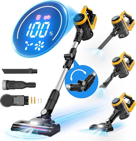 Cordless Vacuum Cleaner for DeWalt 20V Battery, 30KPa 180° Bendable Wand 6 in 1 Lightweight Stick Vacuum Smart Screen 350W Brushless Motor Hardwood Floor Floor Pet Hair Carpet(Battery not Include) in Saudi Arabia