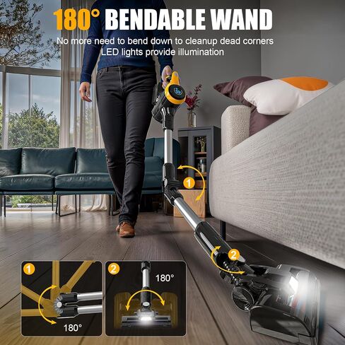 Cordless Vacuum Cleaner for DeWalt 20V Battery, 30KPa 180° Bendable Wand 6 in 1 Lightweight Stick Vacuum Smart Screen 350W Brushless Motor Hardwood Floor Floor Pet Hair Carpet(Battery not Include) in Saudi Arabia