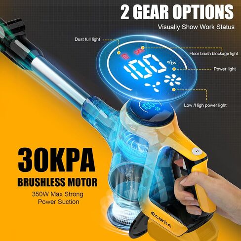 Cordless Vacuum Cleaner for DeWalt 20V Battery, 30KPa 180° Bendable Wand 6 in 1 Lightweight Stick Vacuum Smart Screen 350W Brushless Motor Hardwood Floor Floor Pet Hair Carpet(Battery not Include) in Saudi Arabia