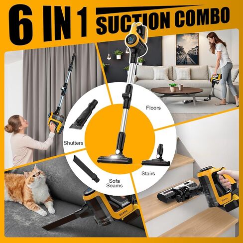 Cordless Vacuum Cleaner for DeWalt 20V Battery, 30KPa 180° Bendable Wand 6 in 1 Lightweight Stick Vacuum Smart Screen 350W Brushless Motor Hardwood Floor Floor Pet Hair Carpet(Battery not Include) in Saudi Arabia