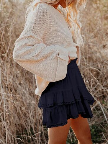 MISSACTIVER شورت نسائي متدرج مكشكش مرن عالي الخصر مطوي تنورة صغيرة بوهو كروشيه in Kuwait