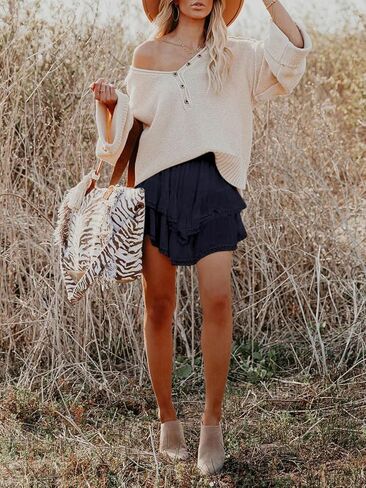 MISSACTIVER شورت نسائي متدرج مكشكش مرن عالي الخصر مطوي تنورة صغيرة بوهو كروشيه in Kuwait