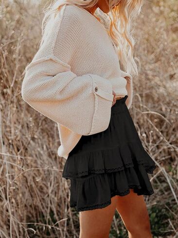 MISSACTIVER شورت نسائي متدرج مكشكش مرن عالي الخصر مطوي تنورة صغيرة بوهو كروشيه in Kuwait