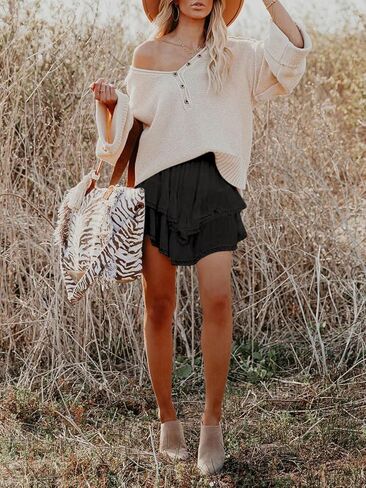 MISSACTIVER شورت نسائي متدرج مكشكش مرن عالي الخصر مطوي تنورة صغيرة بوهو كروشيه in Kuwait