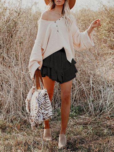 MISSACTIVER شورت نسائي متدرج مكشكش مرن عالي الخصر مطوي تنورة صغيرة بوهو كروشيه in Kuwait