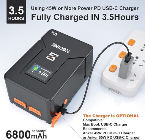 EACHSHOT ZGCINE ZG-V160 9600mAh High Capacity V-Mount Battery, with one BP, Double D-tap, Double USB-C Ports, Support PD Fast Charging, for Aputure 120D 120T 120D II 300D 300D II 300X in Saudi Arabia