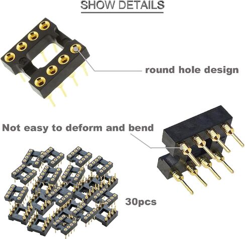 30 قطعة مستديرة DIP-8 IC مقابس 2.54 مم 8 دبوس IC محول مقبس نوع لحام مطلي بالذهب ليس من السهل كسره، مع قلم سلك القصدير لتجربة الإلكترونيات DIY in Saudi Arabia