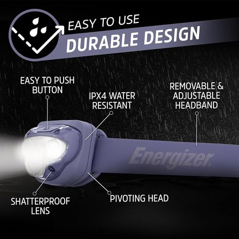 مصباح أمامي LED من إنرجايزر برو (عبوة من قطعتين)، مصابيح أمامية مقاومة للماء IPX4، مصباح رأس عالي الأداء للاستخدام في الهواء الطلق، والتخييم، والجري، والعواصف، وإضاءة LED للبقاء على قيد الحياة لحالات الطوارئ (البطاريات متضمنة) in Kuwait