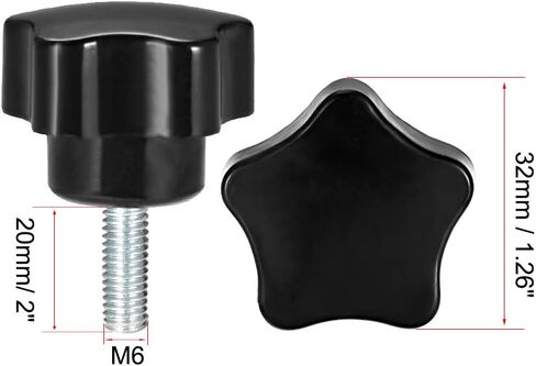 uxcell 5 Pcs Star Knobs Grips M8 x 20mm Male Thread Steel Zinc Stud Black PP in Saudi Arabia