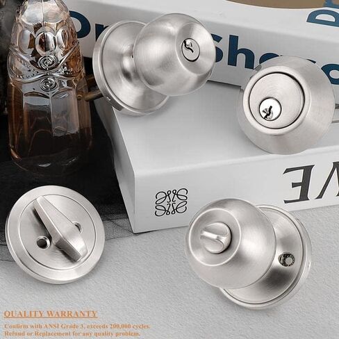 Probrico Keyed Alike Entry Knob and Deadbolt Set Single Cylinder Handleset Combo Pack Satin Nickel for Entrance Exterior Gate and Front Door, 4 Sets in Kuwait