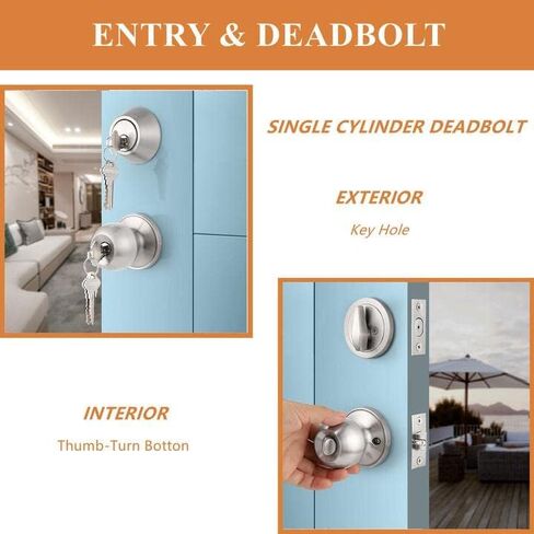 Probrico Keyed Alike Entry Knob and Deadbolt Set Single Cylinder Handleset Combo Pack Satin Nickel for Entrance Exterior Gate and Front Door, 4 Sets in Kuwait