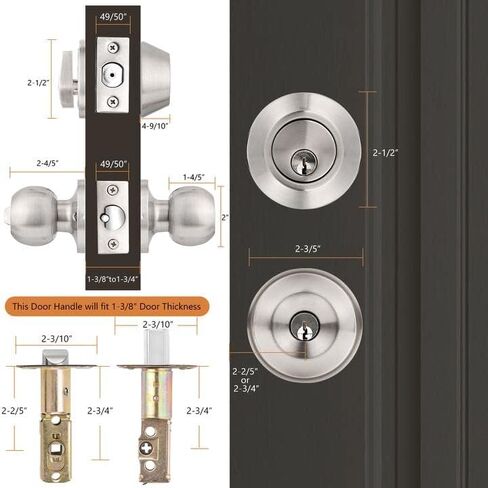 Probrico Keyed Alike Entry Knob and Deadbolt Set Single Cylinder Handleset Combo Pack Satin Nickel for Entrance Exterior Gate and Front Door, 4 Sets in Kuwait