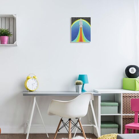 Stupell Industries Rocket Ship Taking Off Outer Space Striped Pattern, Design by Caroline Alfreds in Saudi Arabia