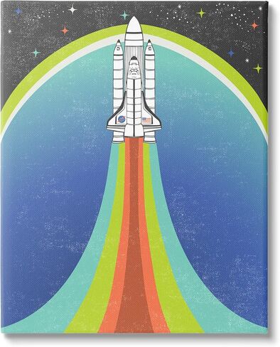 Stupell Industries Rocket Ship Taking Off Outer Space Striped Pattern, Design by Caroline Alfreds in Saudi Arabia