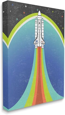 Stupell Industries Rocket Ship Taking Off Outer Space Striped Pattern, Design by Caroline Alfreds in Saudi Arabia