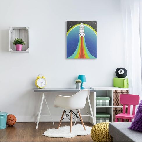 Stupell Industries Rocket Ship Taking Off Outer Space Striped Pattern, Design by Caroline Alfreds in Saudi Arabia