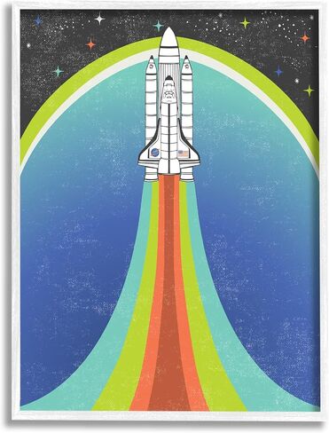 Stupell Industries Rocket Ship Taking Off Outer Space Striped Pattern, Design by Caroline Alfreds in Saudi Arabia