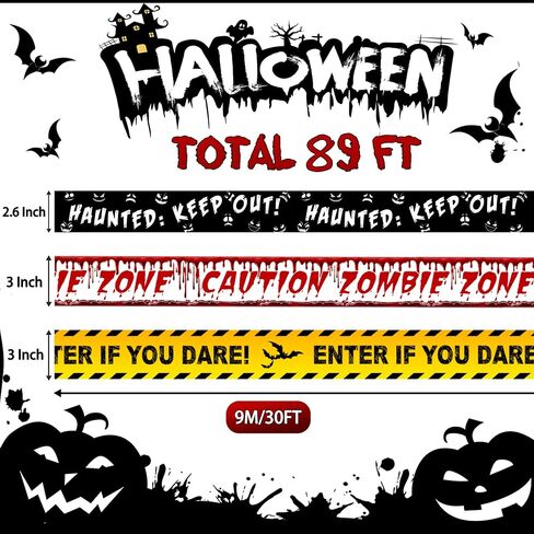 3Pcs Halloween Decorations Caution Tape, 3In x 89 Ft Halloween Fright Warning Tape Bundle, Halloween Zombie Caution Tape for Indoor & Outdoor Decorations, DIY Creepy Scenes (Style 1) in Saudi Arabia