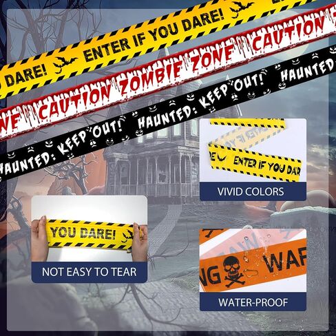3Pcs Halloween Decorations Caution Tape, 3In x 89 Ft Halloween Fright Warning Tape Bundle, Halloween Zombie Caution Tape for Indoor & Outdoor Decorations, DIY Creepy Scenes (Style 1) in Saudi Arabia