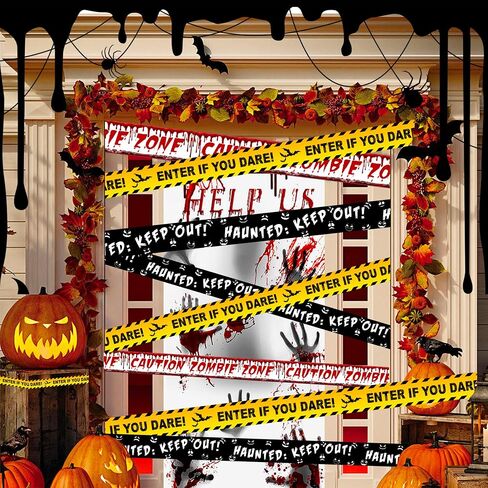 3Pcs Halloween Decorations Caution Tape, 3In x 89 Ft Halloween Fright Warning Tape Bundle, Halloween Zombie Caution Tape for Indoor & Outdoor Decorations, DIY Creepy Scenes (Style 1) in Saudi Arabia