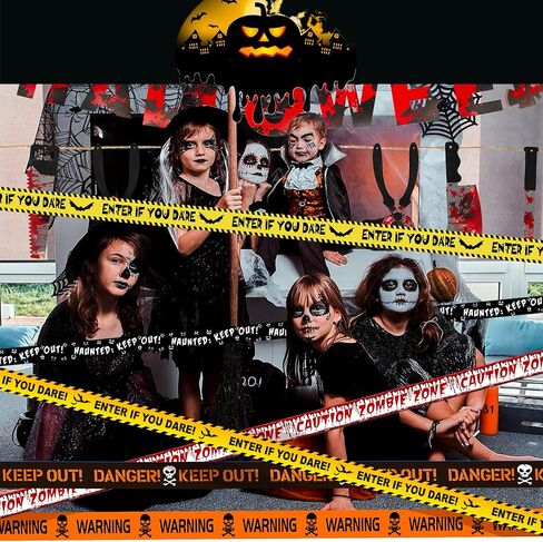3Pcs Halloween Decorations Caution Tape, 3In x 89 Ft Halloween Fright Warning Tape Bundle, Halloween Zombie Caution Tape for Indoor & Outdoor Decorations, DIY Creepy Scenes (Style 1) in Saudi Arabia