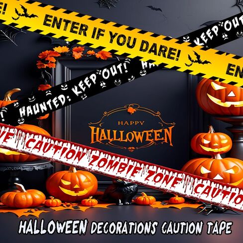 3Pcs Halloween Decorations Caution Tape, 3In x 89 Ft Halloween Fright Warning Tape Bundle, Halloween Zombie Caution Tape for Indoor & Outdoor Decorations, DIY Creepy Scenes (Style 1) in Saudi Arabia
