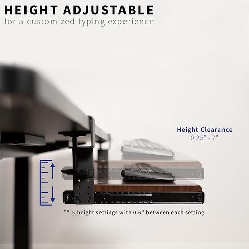 صينية لوحة مفاتيح VIVO كبيرة الارتفاع وقابلة للتعديل أسفل المكتب، نظام تثبيت بمشبك C، 27 (33 بما في ذلك المشابك) × 11 بوصة درج كمبيوتر بمنصة منزلق للخارج للكتابة، أسود، MOUNT-KB05HB in Kuwait