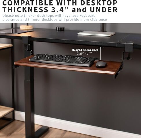 صينية لوحة مفاتيح VIVO كبيرة الارتفاع وقابلة للتعديل أسفل المكتب، نظام تثبيت بمشبك C، 27 (33 بما في ذلك المشابك) × 11 بوصة درج كمبيوتر بمنصة منزلق للخارج للكتابة، أسود، MOUNT-KB05HB in Kuwait