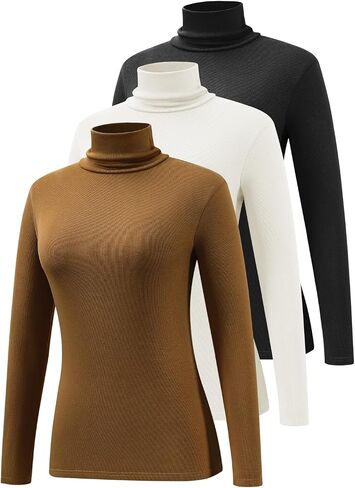 Femdouce 3 Pack Long Sleeve Turtleneck Shirts for Women Active Mock Neck Thermal Shirt Lightweight Turtle Neck Undershirt in Saudi Arabia