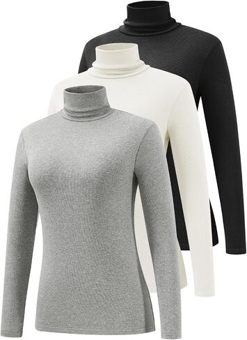 Femdouce 3 Pack Long Sleeve Turtleneck Shirts for Women Active Mock Neck Thermal Shirt Lightweight Turtle Neck Undershirt in Saudi Arabia