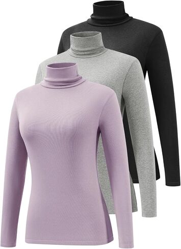 Femdouce 3 Pack Long Sleeve Turtleneck Shirts for Women Active Mock Neck Thermal Shirt Lightweight Turtle Neck Undershirt in Kuwait