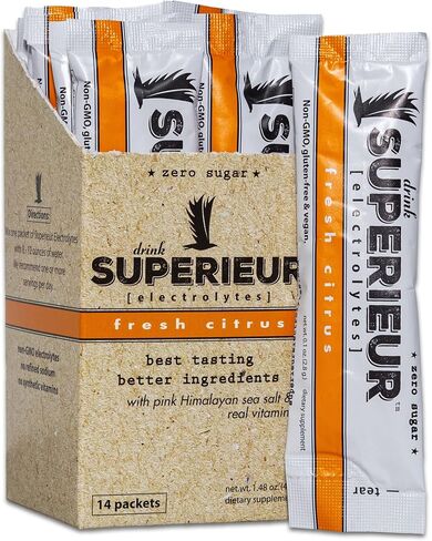 Superieur Electrolyte Powder Packets - Vegan Electrolyte Hydration Powder w/Sea Minerals - Keto Friendly, Non-GMO, Zero Sugar Electrolyte Supplement - Healthy Sports Drink - Citrus (14 Packets) in Saudi Arabia
