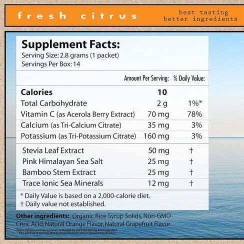 Superieur Electrolyte Powder Packets - Vegan Electrolyte Hydration Powder w/Sea Minerals - Keto Friendly, Non-GMO, Zero Sugar Electrolyte Supplement - Healthy Sports Drink - Citrus (14 Packets) in Saudi Arabia