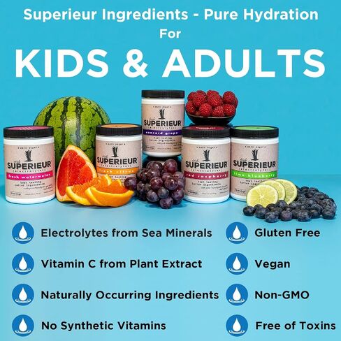 Superieur Electrolyte Powder Packets - Vegan Electrolyte Hydration Powder w/Sea Minerals - Keto Friendly, Non-GMO, Zero Sugar Electrolyte Supplement - Healthy Sports Drink - Citrus (14 Packets) in Saudi Arabia