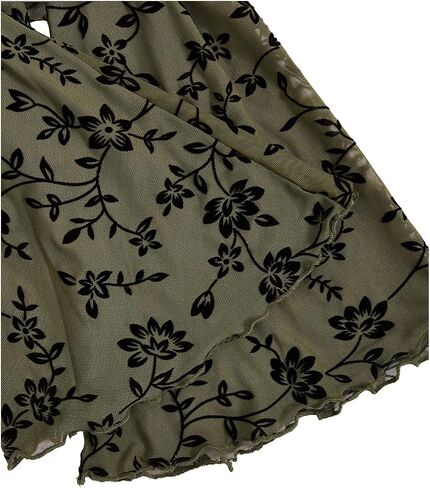 Verdusa Women's Floral Print Lettuce Trim Cold Shoulder Bell Sleeve Mesh Crop Tee Top in Saudi Arabia