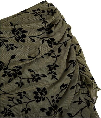 Verdusa Women's Floral Print Lettuce Trim Cold Shoulder Bell Sleeve Mesh Crop Tee Top in Saudi Arabia