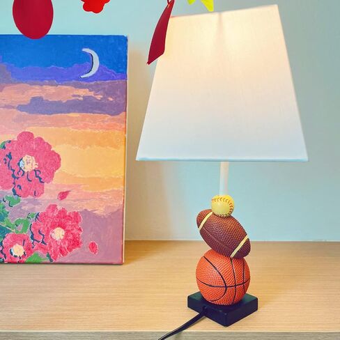 Kids Table Lamp, 14 Inch Football, Basketball & Baseball Design with Cute Lampshade, Sports-Themed lamp Ideal for Children's Bedroom Decor, Bedside Lamp Includes LED Bulb in Saudi Arabia